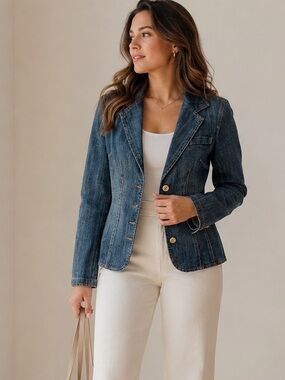 Vigor Studio Denim Blazer Dark Wash Stretch Tailored Fitted Size S